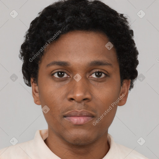 Neutral black young-adult male with short  brown hair and brown eyes