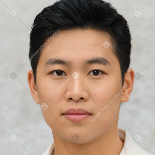 Neutral asian young-adult male with short  black hair and brown eyes