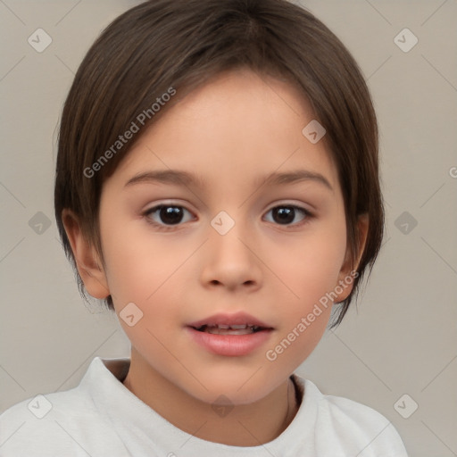 Neutral white child female with medium  brown hair and brown eyes