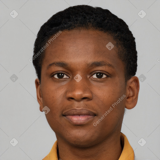Neutral black young-adult male with short  brown hair and brown eyes