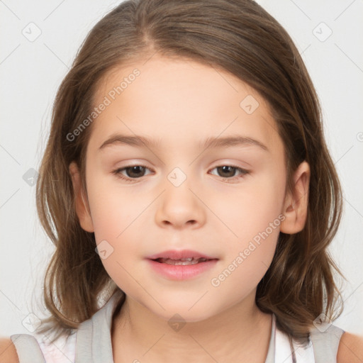 Neutral white child female with medium  brown hair and brown eyes