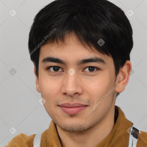 Neutral asian young-adult male with short  brown hair and brown eyes