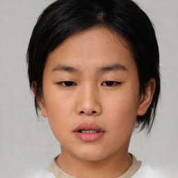 Neutral asian young-adult female with medium  black hair and brown eyes