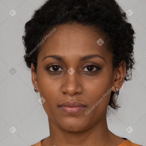 Neutral black young-adult female with short  brown hair and brown eyes