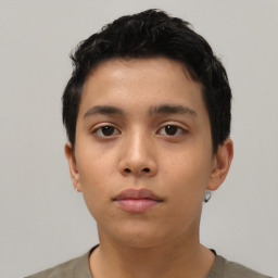 Neutral asian young-adult male with short  black hair and brown eyes