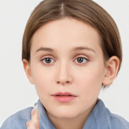 Neutral white young-adult female with short  brown hair and brown eyes