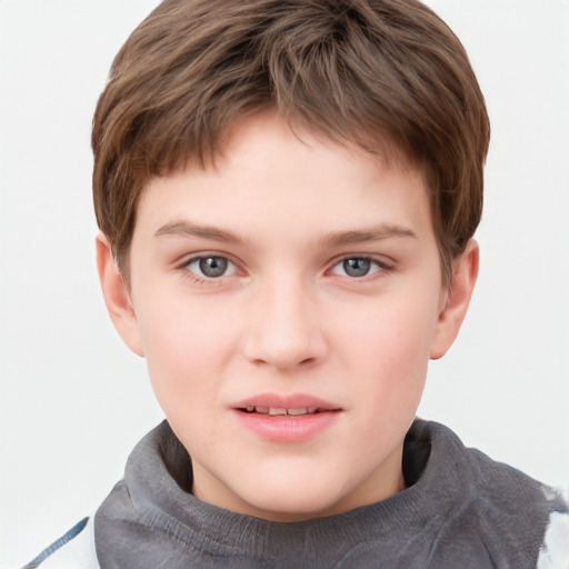 Neutral white child male with short  brown hair and grey eyes