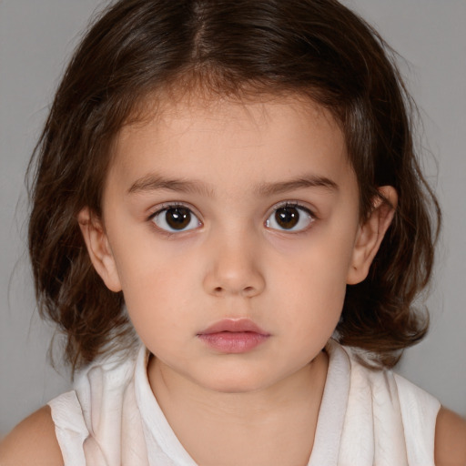 Neutral white child female with medium  brown hair and brown eyes
