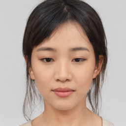 Neutral asian young-adult female with medium  brown hair and brown eyes