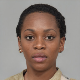 Neutral black young-adult female with short  brown hair and brown eyes