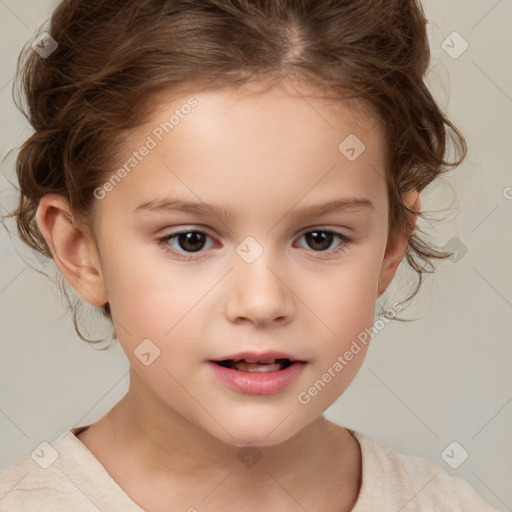 Neutral white child female with medium  brown hair and brown eyes