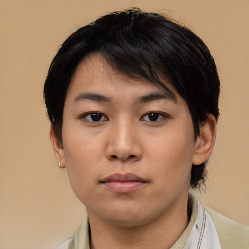 Neutral asian young-adult male with medium  brown hair and brown eyes
