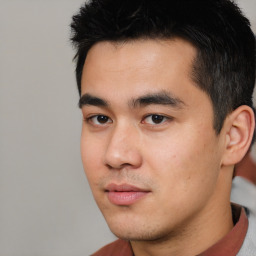 Neutral white young-adult male with short  black hair and brown eyes