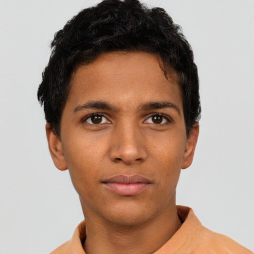 Neutral latino young-adult male with short  brown hair and brown eyes