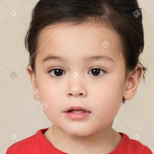 Neutral white child female with short  brown hair and brown eyes