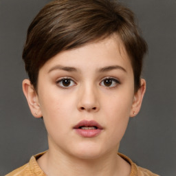 Neutral white young-adult female with short  brown hair and brown eyes