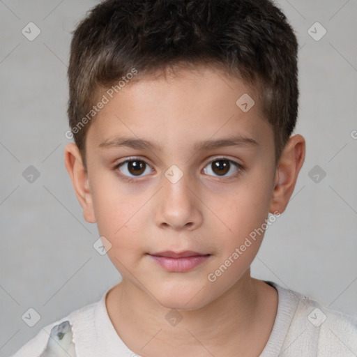 Neutral white child male with short  brown hair and brown eyes