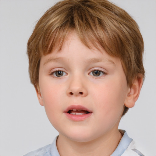 Neutral white child male with short  brown hair and blue eyes