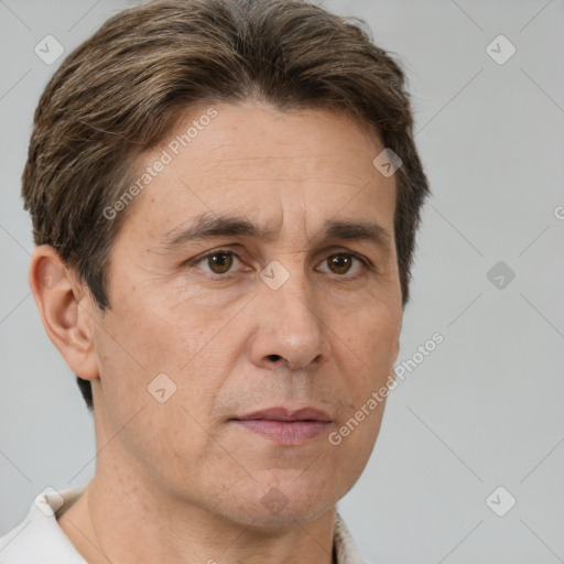 Neutral white adult male with short  brown hair and brown eyes