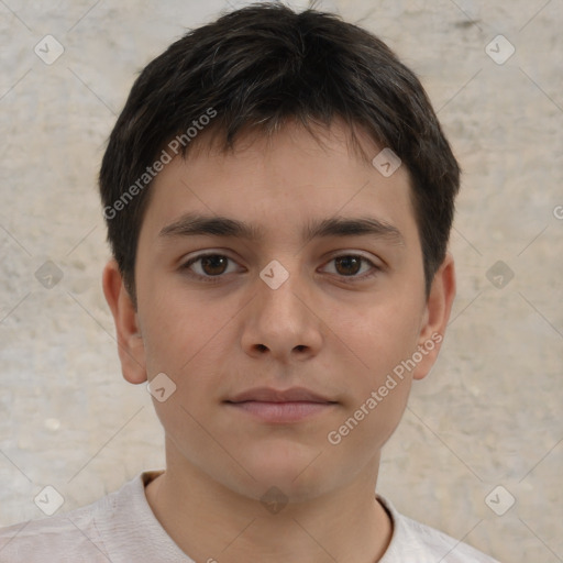 Neutral white child male with short  brown hair and brown eyes