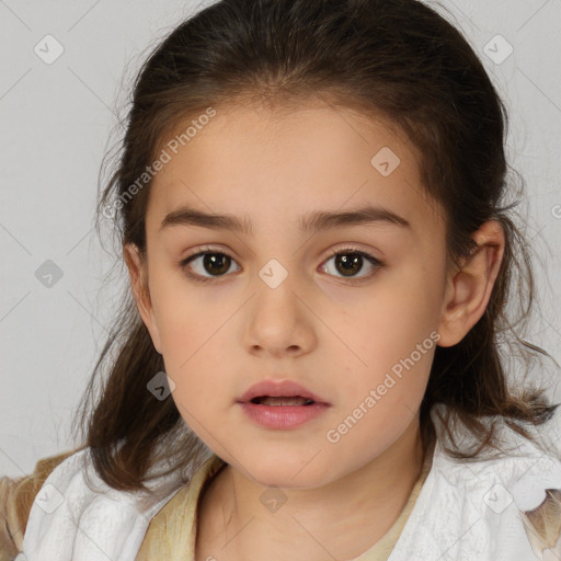 Neutral white child female with medium  brown hair and brown eyes