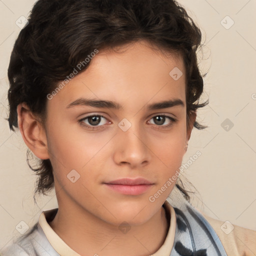 Neutral white child female with short  brown hair and brown eyes