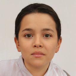 Neutral white child female with short  brown hair and brown eyes