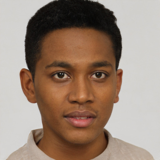 Neutral black young-adult male with short  brown hair and brown eyes