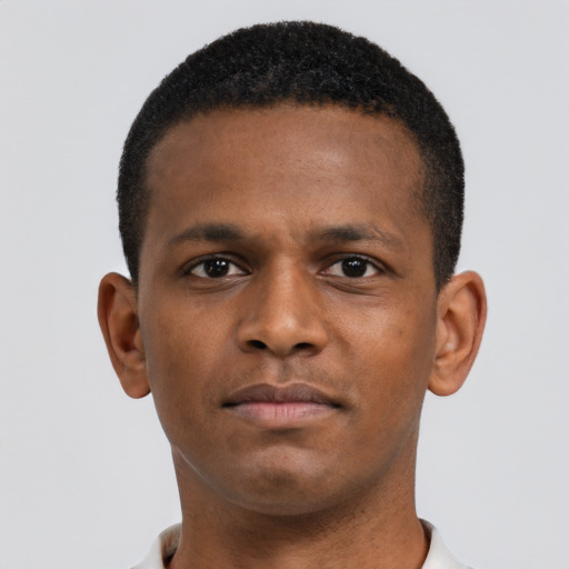 Neutral black young-adult male with short  brown hair and brown eyes