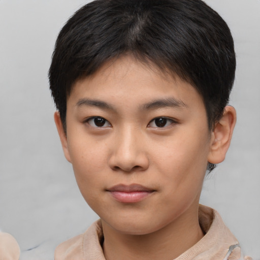 Neutral asian young-adult female with short  brown hair and brown eyes