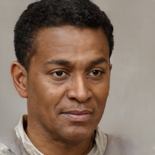Neutral latino adult male with short  brown hair and brown eyes