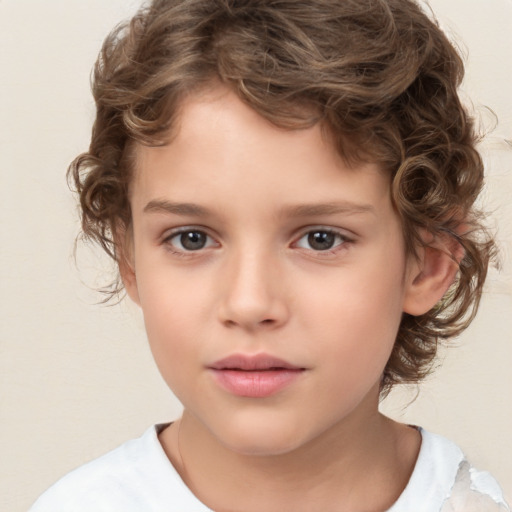 Neutral white child female with medium  brown hair and brown eyes