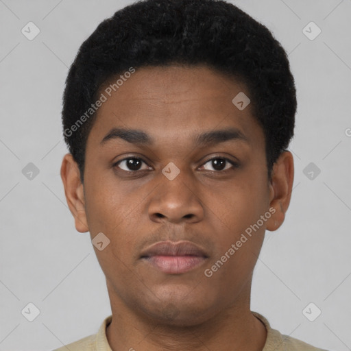 Neutral black young-adult male with short  brown hair and brown eyes