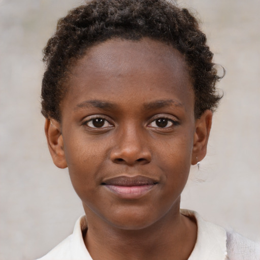 Neutral black child female with short  brown hair and brown eyes