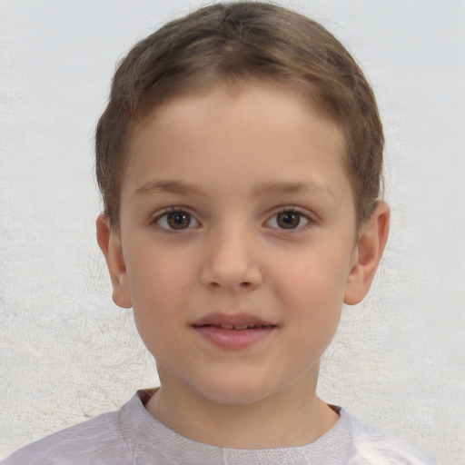 Neutral white child female with short  brown hair and brown eyes