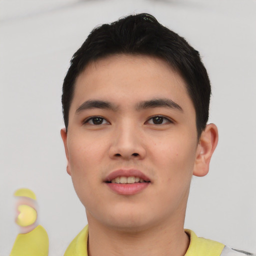 Neutral white young-adult male with short  black hair and brown eyes
