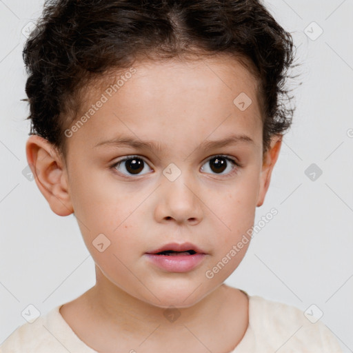 Neutral white child female with short  brown hair and brown eyes