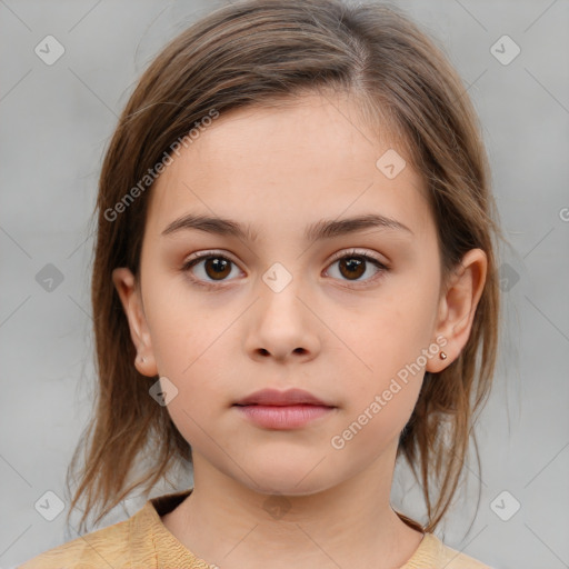 Neutral white child female with medium  brown hair and brown eyes