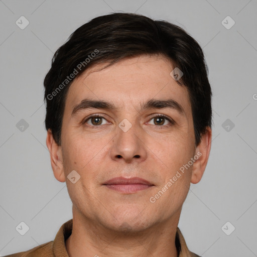 Neutral white adult male with short  brown hair and brown eyes