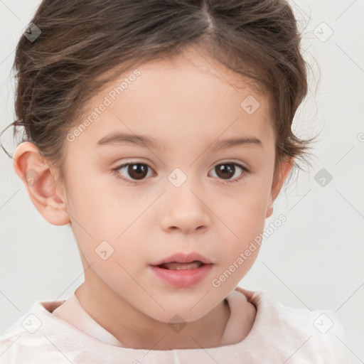 Neutral white child female with short  brown hair and brown eyes