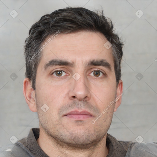 Neutral white adult male with short  brown hair and brown eyes