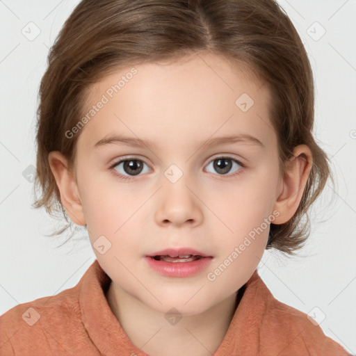 Neutral white child female with medium  brown hair and brown eyes