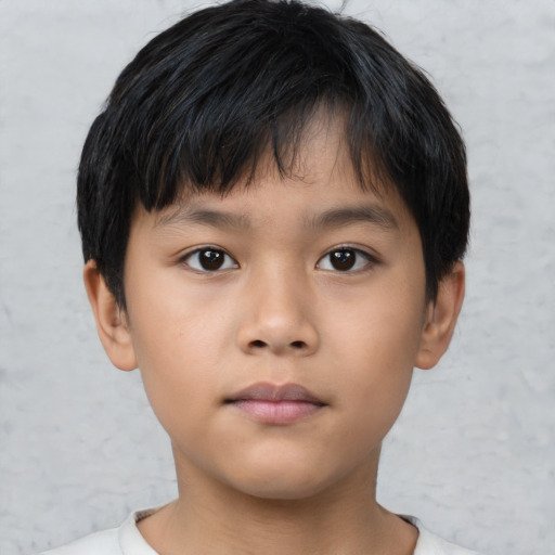 Neutral asian child male with short  brown hair and brown eyes
