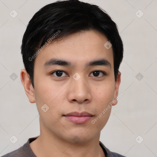 Neutral asian young-adult male with short  brown hair and brown eyes