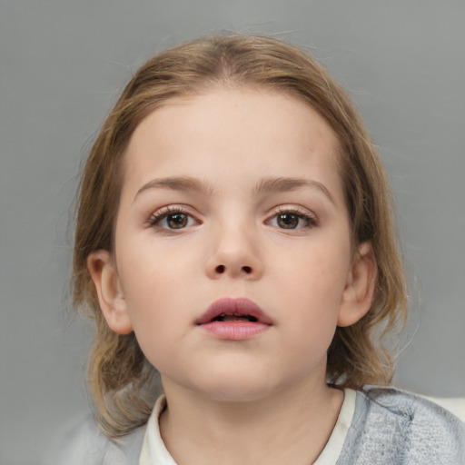 Neutral white child female with medium  brown hair and brown eyes