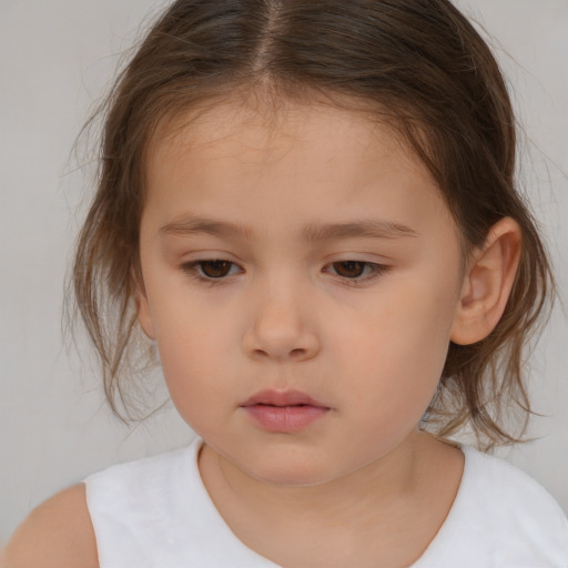 Neutral white child female with medium  brown hair and brown eyes