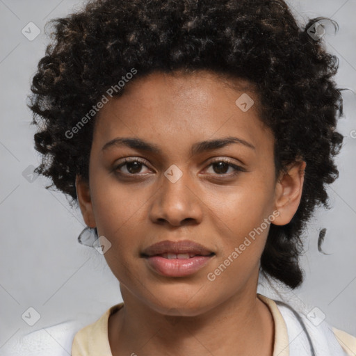 Neutral black young-adult female with short  brown hair and brown eyes