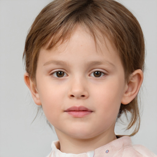 Neutral white child female with medium  brown hair and brown eyes