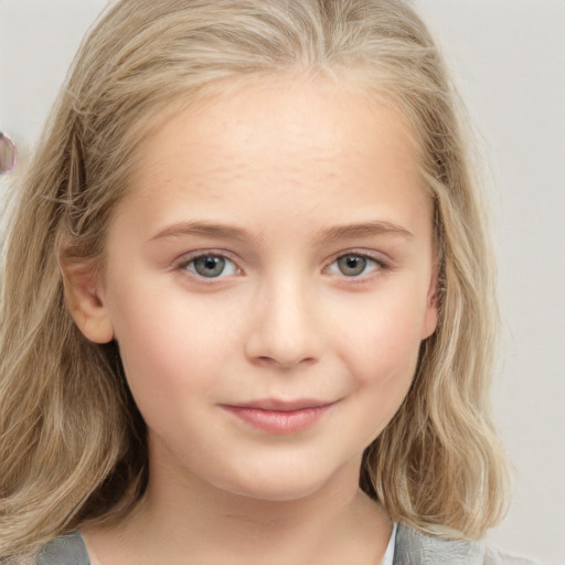 Neutral white child female with medium  brown hair and grey eyes