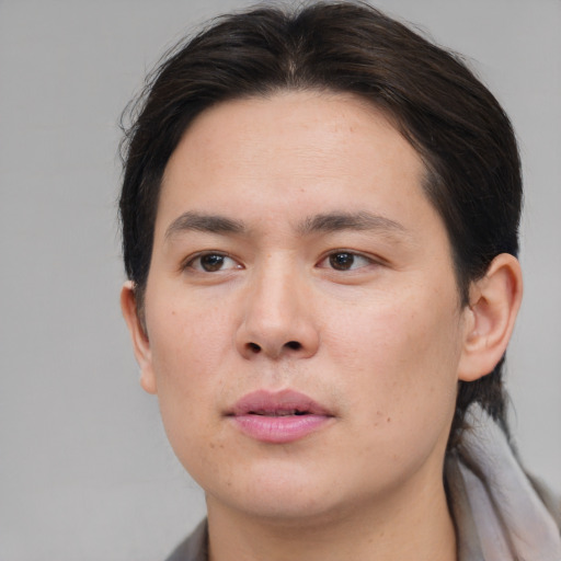 Neutral asian young-adult male with medium  brown hair and brown eyes